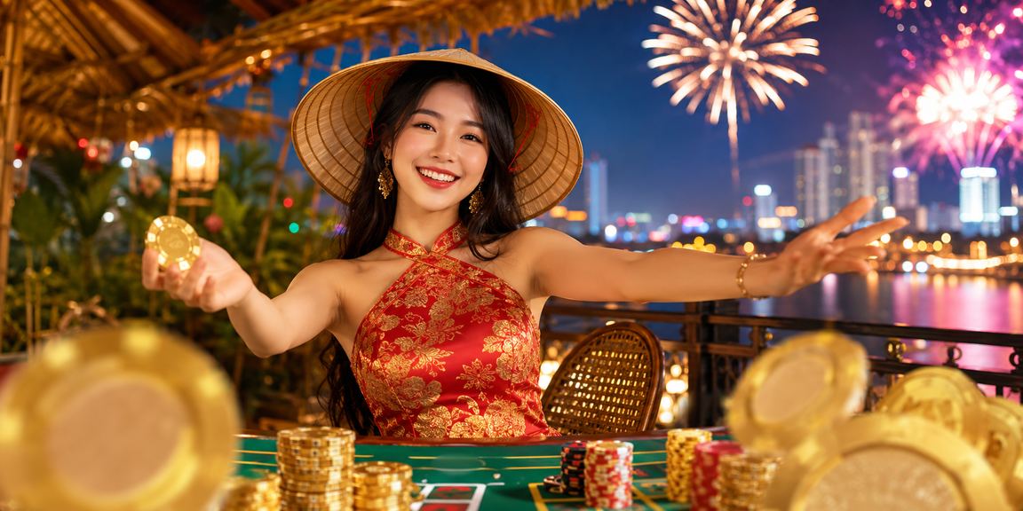 Bàn Baccarat Hà Nội với nón lá truyền thống trang trí xung quanh